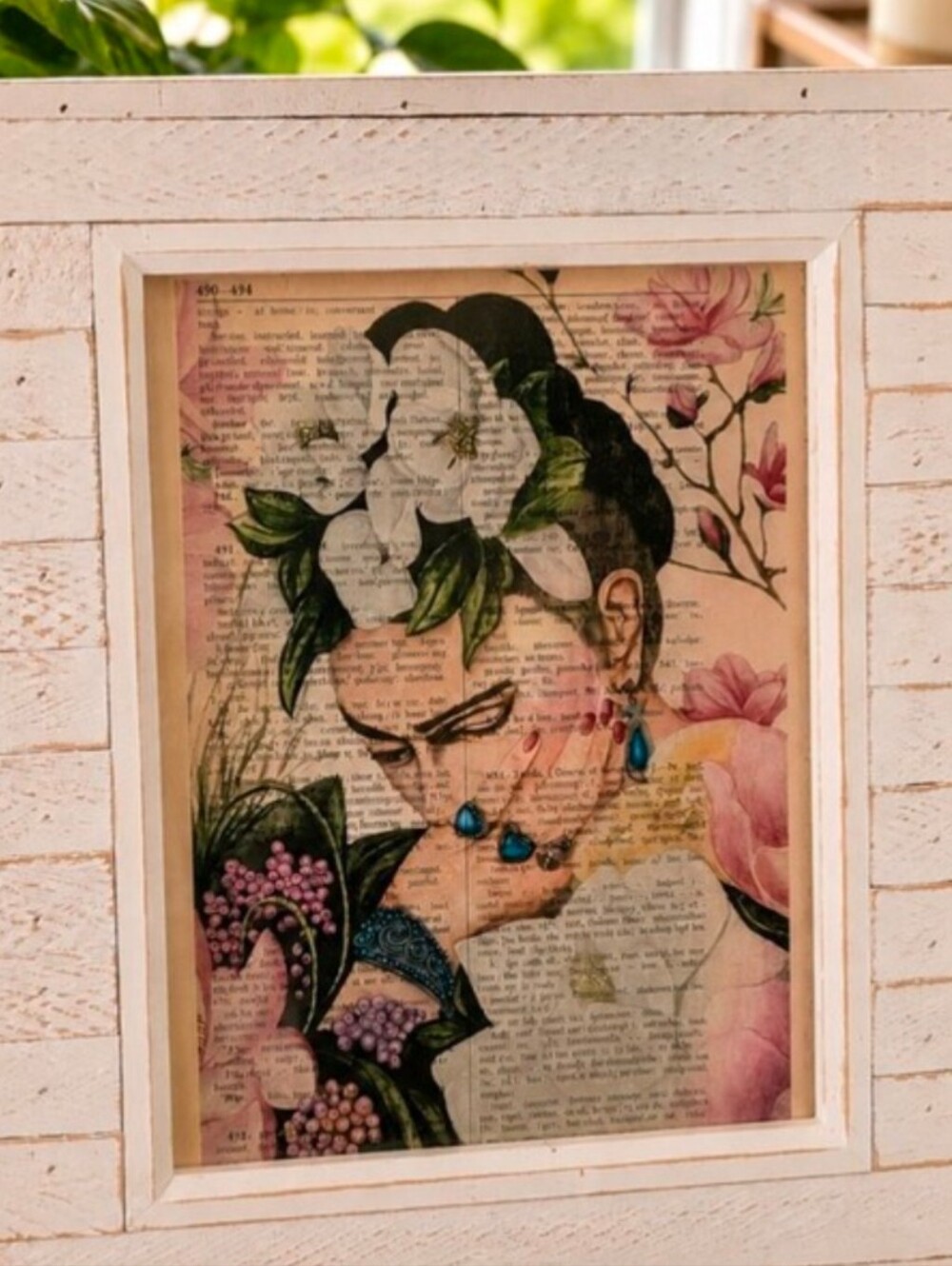 Frida Kahlo | Art on Dictionary Page | Heavy Wood Frame 11"x13"